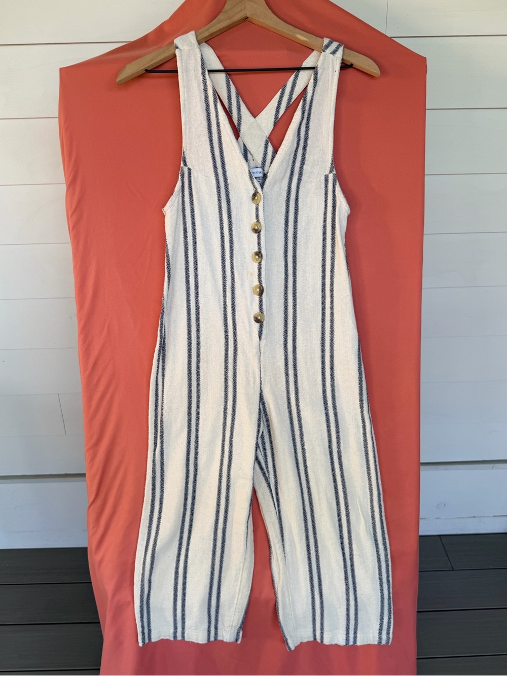 Urban Outfitters Striped Linen Look Jumpsuit Overalls Coastal Boho XS